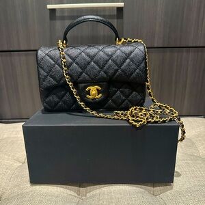 Inspired Black Quilted handle crossbody Bag